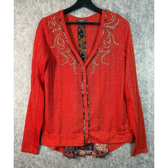 Miss Me Sequin Open Back Red Cardigan Flowy Breathable - Medium - Picture 2 of 10